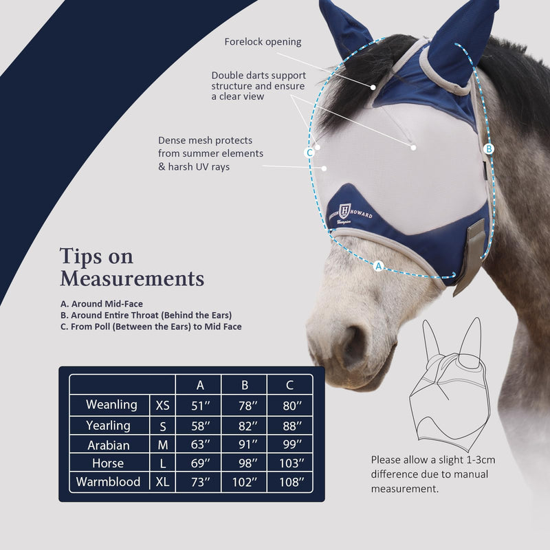 Harrison Howard Half Face Horse Fly Mask UV Protection and Breathable Mask for Equine Use Comfortable Fly Mask for Horses Navy L - BeesActive Australia