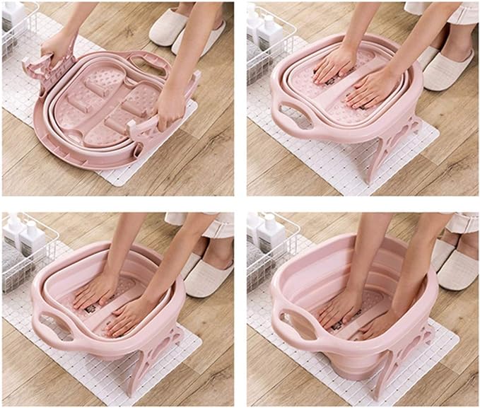 Foot Bath Bucket, Folding, Massage, Anti-Cold, Fatigue Reduction, Portable, Compact, Lightweight, Foot Bathtub, Foot SPA, Care, Foot Massage Barrel, Household Foot Bath, 19.7 x 15.7 x 8.7 inches (50 x 40 x 22 cm ), Pink - BeesActive Australia