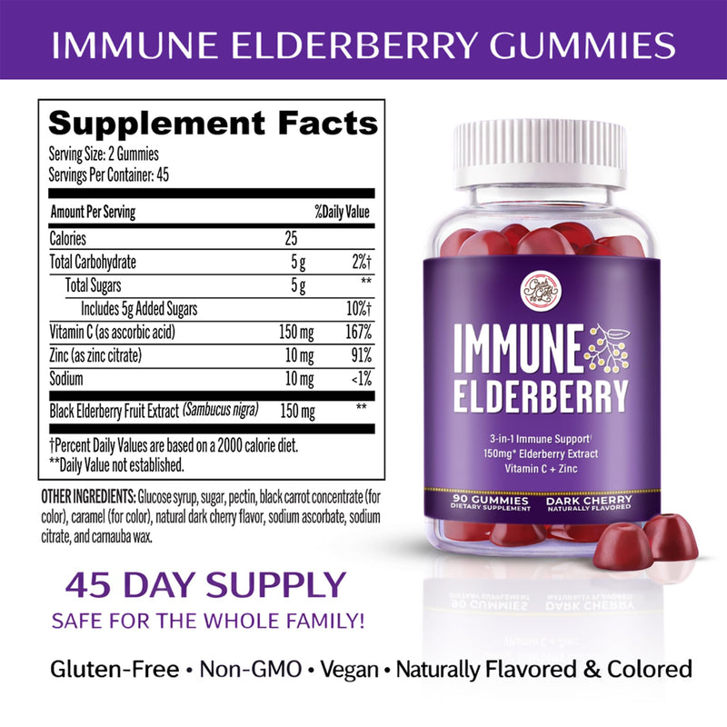 Grab The Gold Immunity Gummies Elderberry Vitamin C Zinc 90 Count