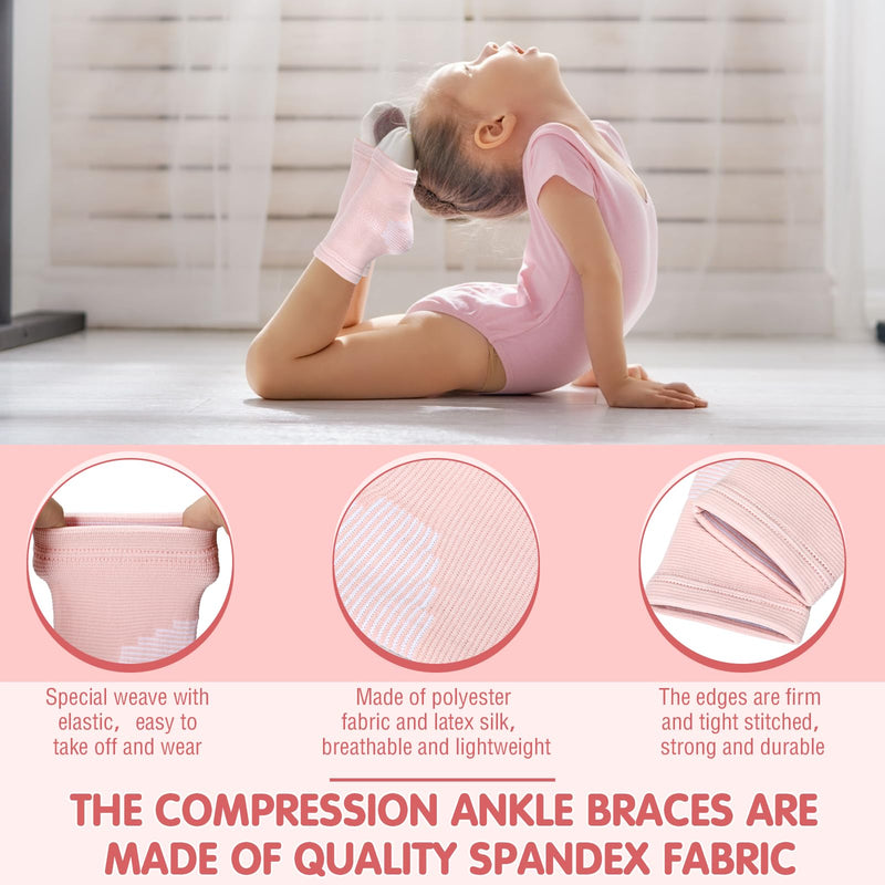 Tarpop 2 Pairs Kids Ankle Brace Set Foot Support Stabilizer Wraps Protector Guard Knitted Ankle Sleeve Sock Support Compression Socks for Injury Prevention(Pale Pink,Medium) Pale Pink Small