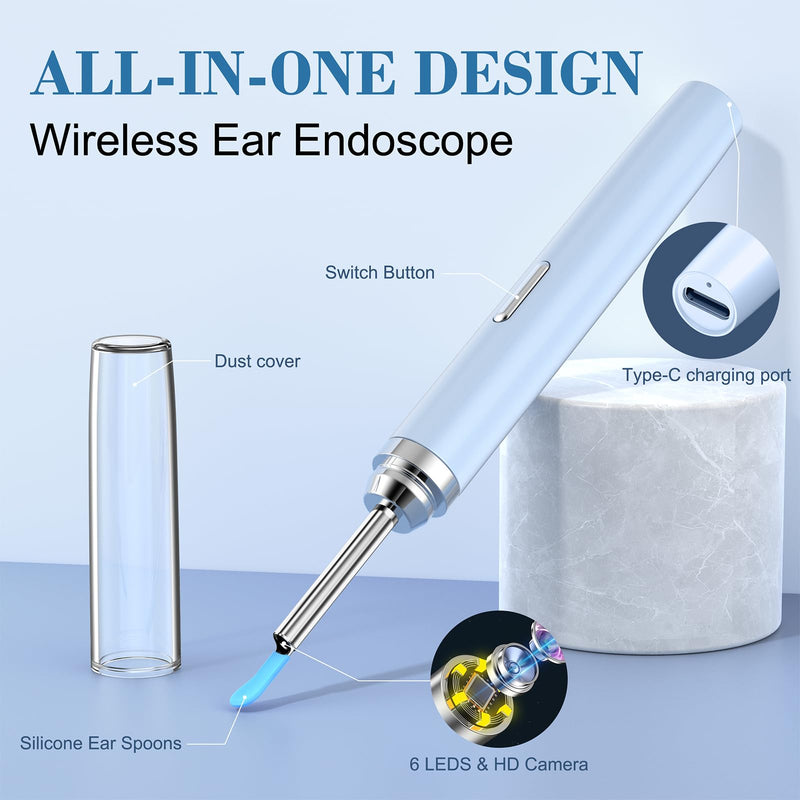 Ear Wax Removal Tool Camera, Ear Cleaner with 6 LED Light and Replacement Tips, HD 1080P Ear Cleaning kit with Otoscope(Blue) Blue - BeesActive Australia