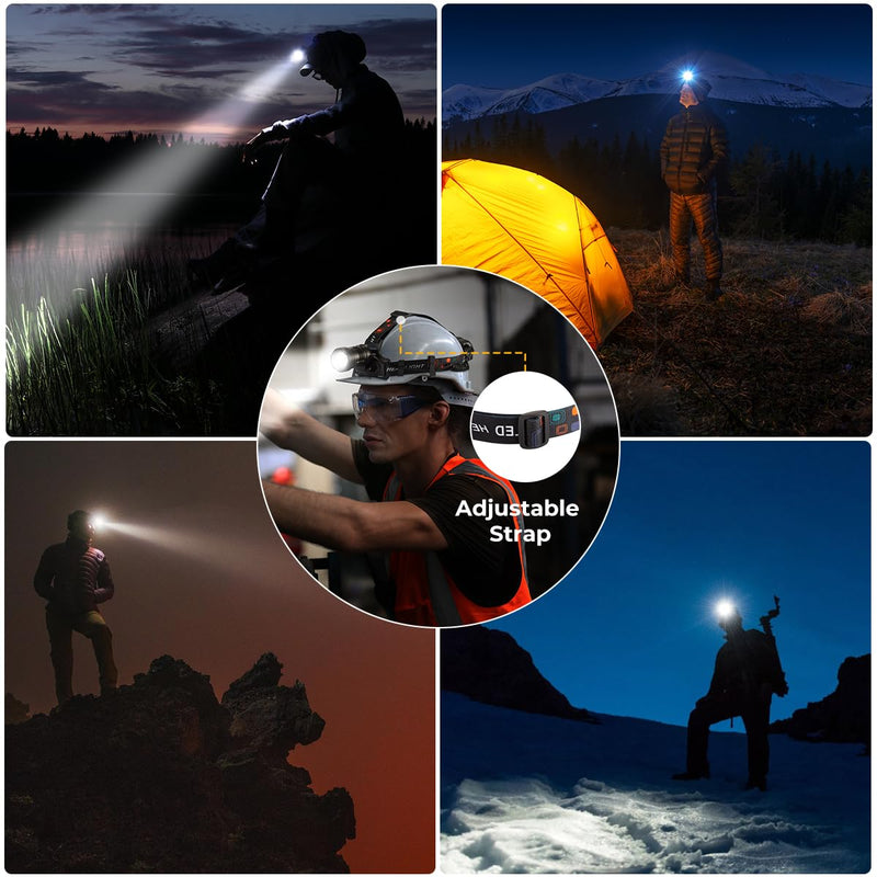 Headlamp Rechargeable 2Pack, Super Bright Head Lamp, Adjustable Focus LED Headlamp, 90°Angle Head Lights for Forehead, 4Mode Headlight, Headlamps for Adults Hard Hat Camping Essentials Gear - BeesActive Australia