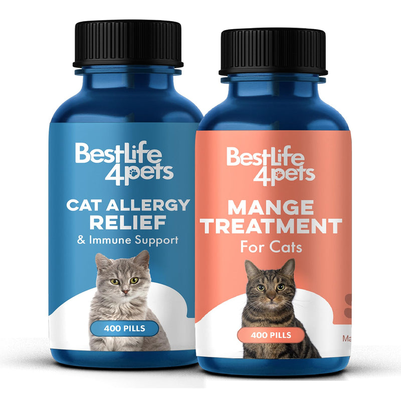 Mange Treatment for Cats, Natural Ear Mite Treatment & Cat Itchy Skin Relief, Helps with Scabs, Welts, Feline Dandruff, Shedding & Cat Allergy Relief & Immune Support, Relief for Seasonal Allergies