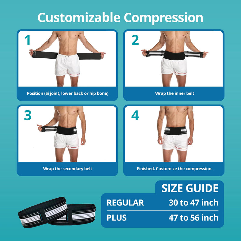 FREEZE2TRIM Kizu Relief Belt Sciatica Pain Relief Devices Lower Back Brace & SI Joint Support – Adjustable Back Support for Sciatic Pain Men & Women, Hip Compression Wrap (Regular Plus) (Hip Size 30-47") Regular (Hip Size 30-47 Inches) - BeesActive Australia