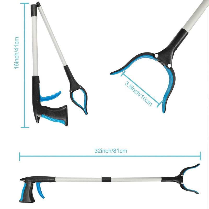 Grabber Reacher Tool for Elderly, 32" Foldable Picker Upper Grabber, Long Handy Mobility Aids, Reaching Assist Tool for Trash Claw Pick up, Litter Picker, Garden Nabber, Arm Extension (Mazarine)
