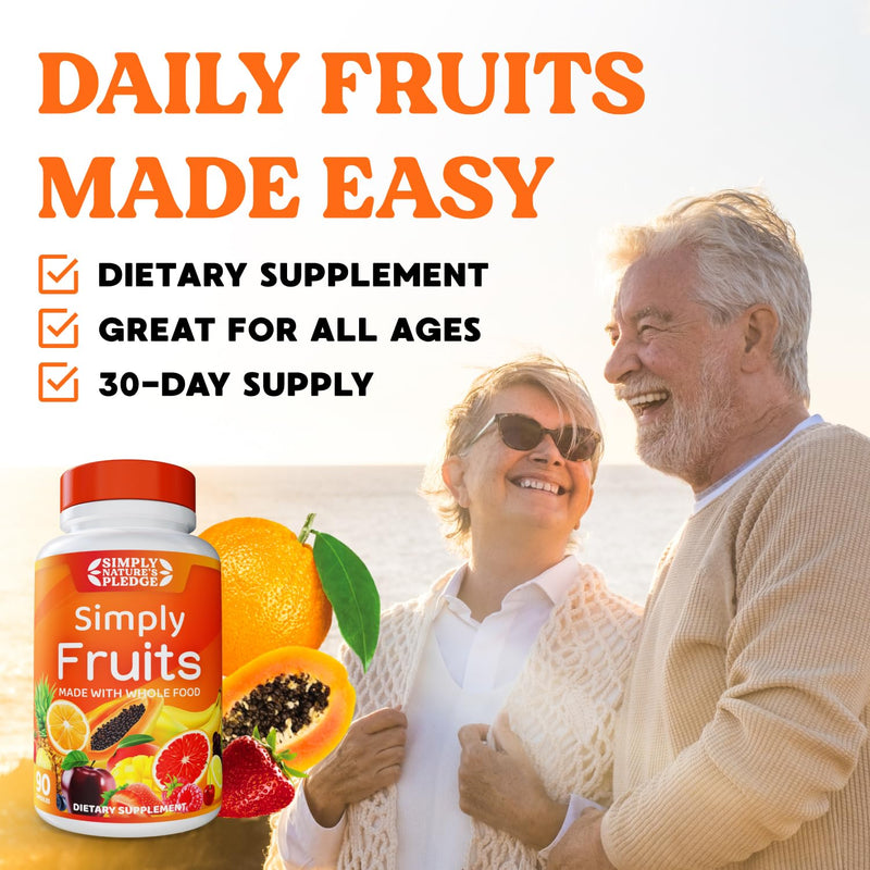 Simply Nature's Pledge - 90 Fruit Capsules - Made with Whole Food Superfoods, Packed with 25 Different Fruits - 100% Soy Free 90 Count (Pack of 1)