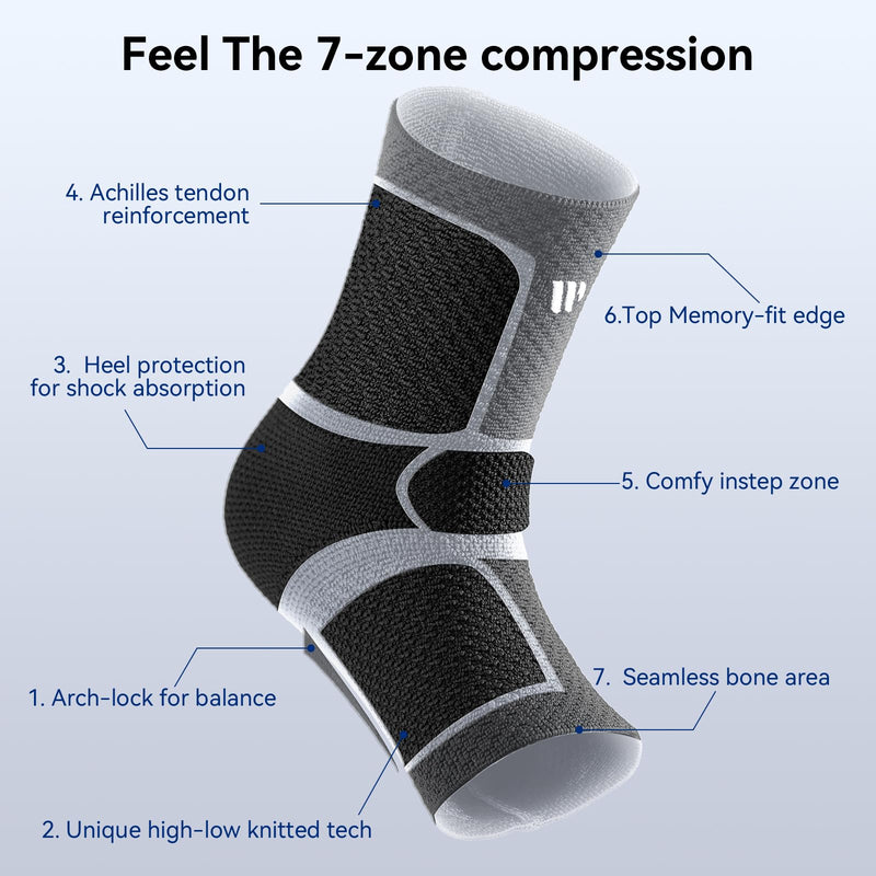 Flat Knitting Ankle Brace For Women&Men, 7-Zone Dynamic Compression Sleeve w/Flex Strap,Foot Support For Sports, Sprained Ankle, Achilles Tendonitis, Plantar Fasciitis Relief(Pack of1)L, Black Black(Pack of 1) Large - BeesActive Australia