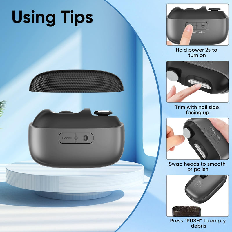 Electric Nail Clipper, 3-in-1 Automatic Nail Trimmer with Clipping, Polishing & Storage, USB Rechargeable Nail Cutter Built-in LED Light & 2 Speed Modes for Home and Travel M Classic Black Style - BeesActive Australia