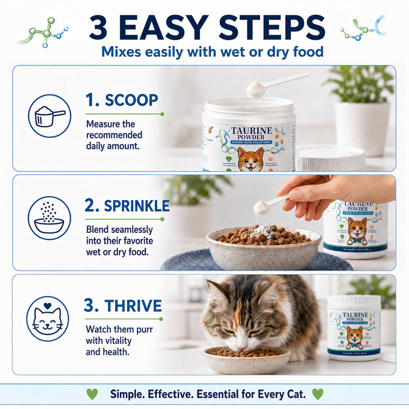 Taurine Powder for Cats, KittySupps Taurine Supplement, Supports Heart Health, Vision, Skin & Coat, Boosts Energy & Daily Wellness, with Dosing Spoon, Easy to Mix in Food, 200 Grams