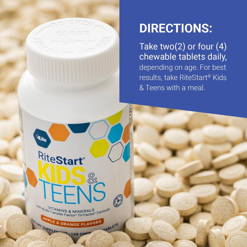 4Life RiteStart Kids and Teens Multivitamin Chewables, 120 Tablets | Vitamins, Minerals, Choline, Immune support, Energy, Growth, Brain health, Apple and orange flavors, Chewable tablets