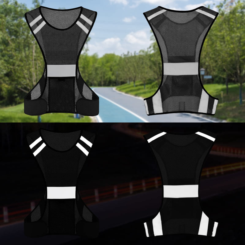 TCCFCCT Reflective Running Vest, High Visibility Running Gear with Large Pocket 3 Pack Mesh Black