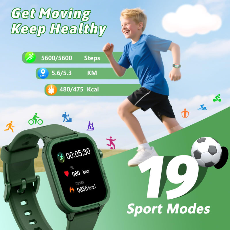 Kids Smart Watch for Boy Girl, Kids Watches with 19 Sport Modes, Heart Rate, Sleep Monitor, Pedometer, Alarm Clock, IP68 Waterproof Fitness Tracker, Gift for 6-16 Year Old Boys Girls Toys (Green) Green - BeesActive Australia
