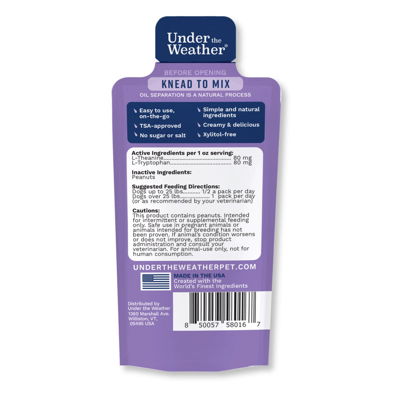 Under the Weather Pet PB & CHILL Dog Peanut Butter Dog Treats | Vet-Formulated 100% Natural and Tasty Calming Treats for Dogs | Promotes Calmness and Relieves Anxiety for Dogs | 1 Oz - Pack of 6 - PawsPlanet Australia