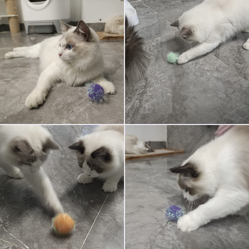 Cat Ball Toy Cat Toy Pom Pom Sparkle Fuzzy Balls 2 Inches Interactive Cat Toy Assorted Color 12 Pack - BeesActive Australia
