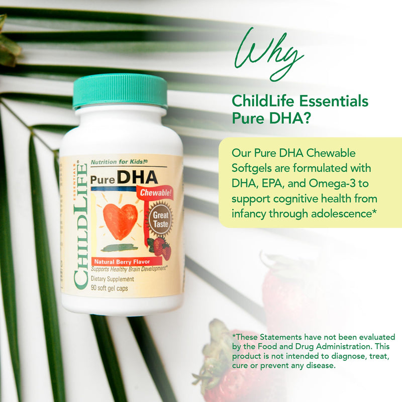 CHILDLIFE ESSENTIALS Pure DHA for Kids, Berry, 90 Softgels (Pack of 2) | Omega 3 Fish Oil Supplement, Children, Babies, Toddlers, Pure DHA Softgel Chewables, Gluten Free, Natural Berry Flavor Strawberry 90 Count (Pack of 2)