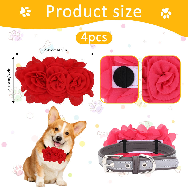 4 PCS Dog Collar Flowers, Dog Flower Bow Collar Pet Neck Bows Sliders for Puppy Small Medium Big Cat Alpaca Rabbit Pet Collar Attachment Grooming Accessories - BeesActive Australia