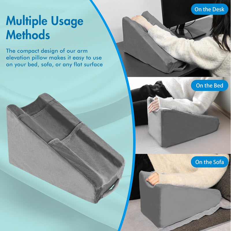 Arm Elevation Pillow with 2 Pockets, Arm Wedge Elevation Pillow Excellent, Ergonomic Elbow Support Pillow for Sleeping Arm Pads Elbow Pillow with Removable Pillow Case-Gray