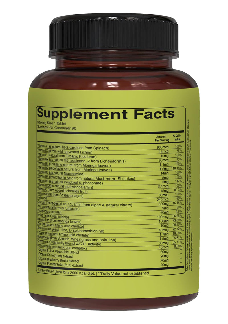 Pure Nutrition Whole Food Multivitamin for Women | 90 Tabs | One-A-Day | 100% RDA | 24 Natural Vitamins and Minerals | All Natural Plant Based Women's Multivitamin | 3 Months Supply 90 Count (Pack of 1)
