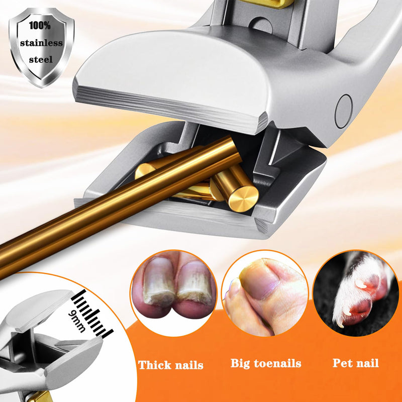 Toenail Clippers for Thick Toenails-Angled Head,Toe Nail Clippers for Thick Nails for Seniors,Finger Nail Clippers for Men with Wide Jaw Opening, Heavy-Duty Nail Cutters Silvery