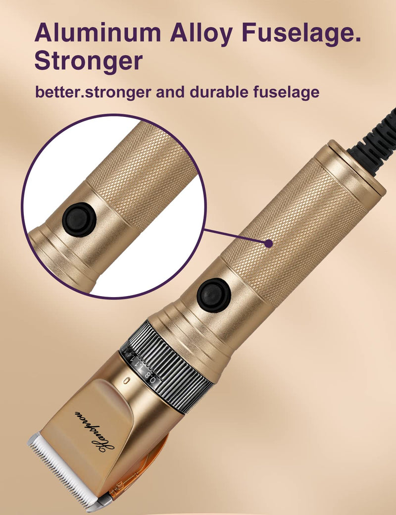 Dog Grooming Clippers, Professional Dog Clipper for Thick Coat 12V Plug-in Pet Trimmer High Power Pet Clippers Low Noise with Guard Combs Brush for Dogs Cats and Other Animal 12V Motor Gold-1 - BeesActive Australia
