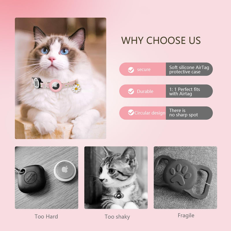 8-13in Airtag Cat Collar Lightweight and Comfortable, Bells & Flower Charm Collar Breakaway with Silicone with Apple Air Tag Holder Smart ID tag,8-13in for Cats and Puppies(Purple) - BeesActive Australia