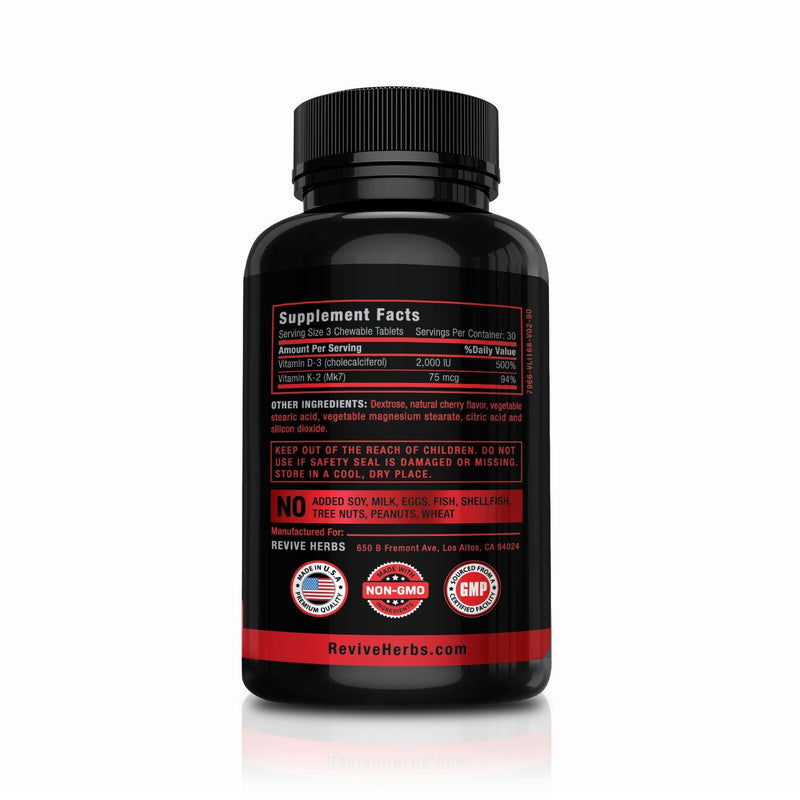 Vitamin K2 D3 - Cherry Flavored Chewable Tablets for Superior Calcium Absorption - Supports Bone & Cardiovascular Health - Serving Size K2 mk7 225 mcg, D3 6000 IU - Vitamin D3 K2