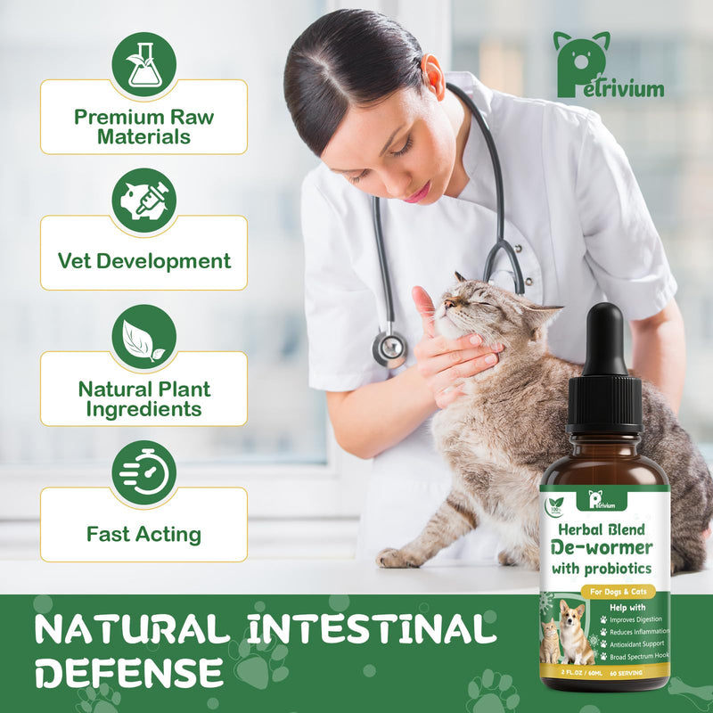 Natural Intestinal Defense for Cats & Dogs - Herbal Cleanse with Probiotic, Triple Action Probiotics Supplement Drops for Gut Health, Digestion, Broad Spectrum Formula for All Ages and Breeds, 2 Oz