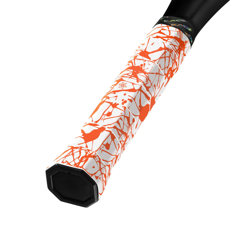 Supacaz Super Sticky Kush Neon Orange Splat Tennis Overgrip - Racket Dry Overwrap - Racquet Grip Tape - Over Grip Wrap - 3pk - BeesActive Australia