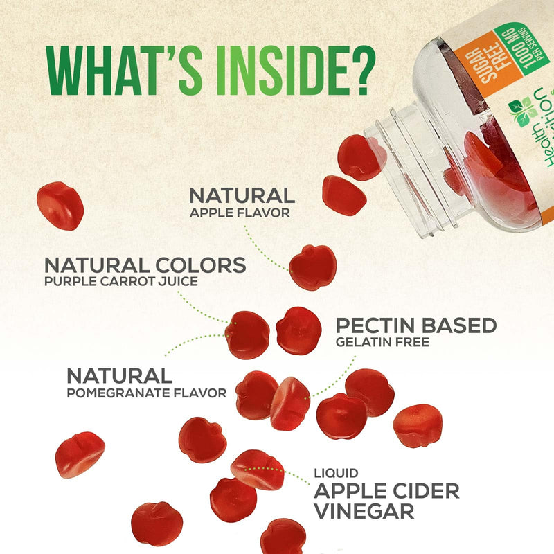 Apple Cider Vinegar Gummies Zero Sugar - Max Strength ACV Gummy Vitamins - Vitamin B12 & The Mother - Metabolism & Energy Support - Vegan Apple Cider Vinegar Gummy Supplement - Non-GMO - 60 Gummies 60 Count (Pack of 1)