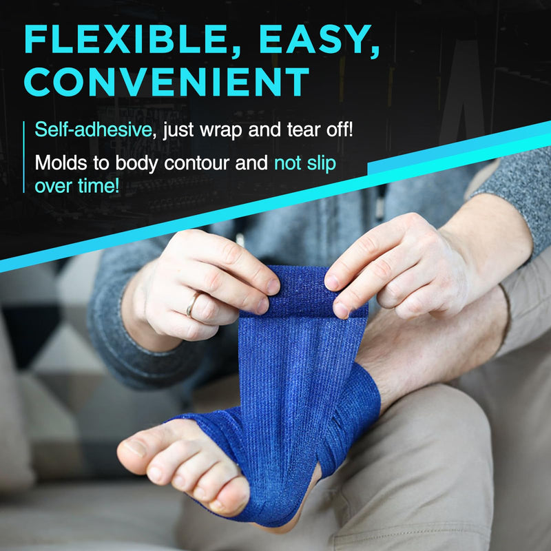 OK TAPE 2 Rolls Ice Self Stick Bandage Wrap, Instant Cold Relief for Knee, Ankle, Wrist, Cold Compress Elastic Athletic Tape for Sports Injuries, No Refrigeration Needed, 4 Inch Wide, Navy Blue - BeesActive Australia