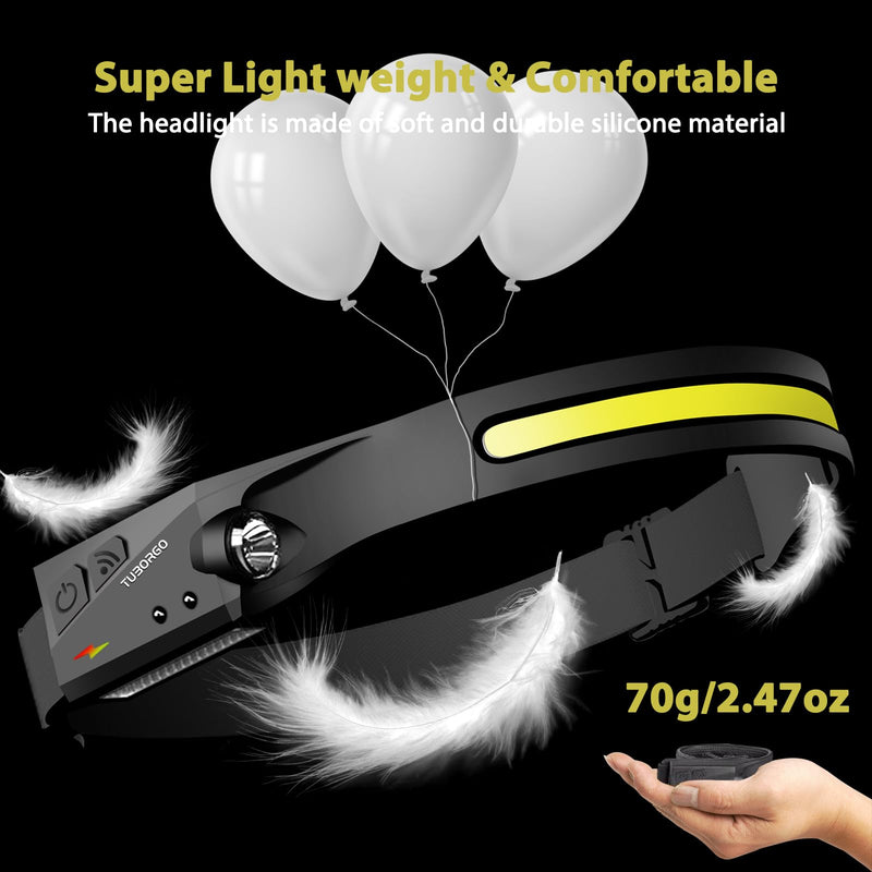 Rechargeable Headlamp 3PCS, 230° Wide Beam Head Lamp, Motion Sensor LED Headlamp Rechargeable, 6 Mode Headlamps for Adults, Bright Head Lights for Forehead, Hard Hat Headlight Black-230 230-3
