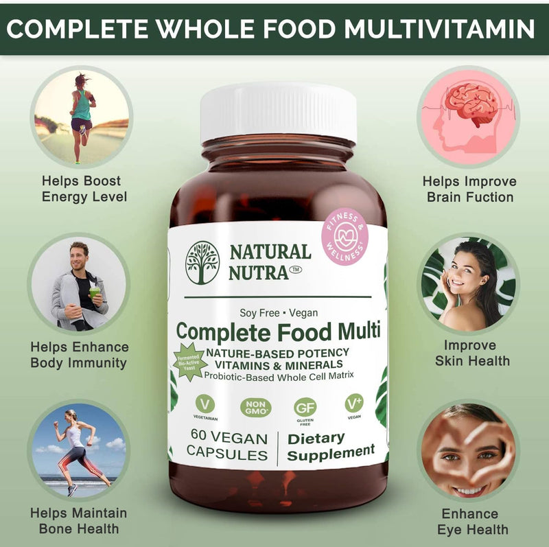 Natural Nutra Whole Food Complete Multivitamin, 60 Capsules | Mineral for Unisex, Energy Booster, Helps Maintain Bone Health, Improves Brain Function & Skin, Helps Enhance Immunity 1 Count (Pack of 60)