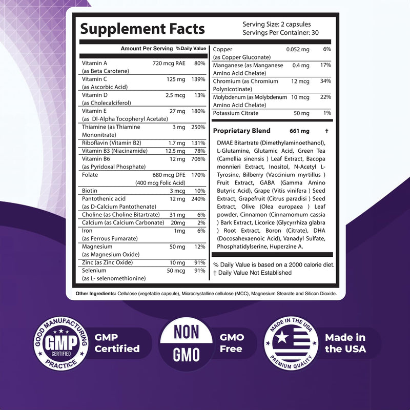 Memopezil – Vitamins A, B, C, D, E & Botanicals – 60 Ct, 3 Month Supply | Vitamins A, B, C, D, E, minerals & botanicals | Non-GMO, GMP-Certified, Made in USA | Easy-to-swallow capsule 60 Count (Pack of 3)