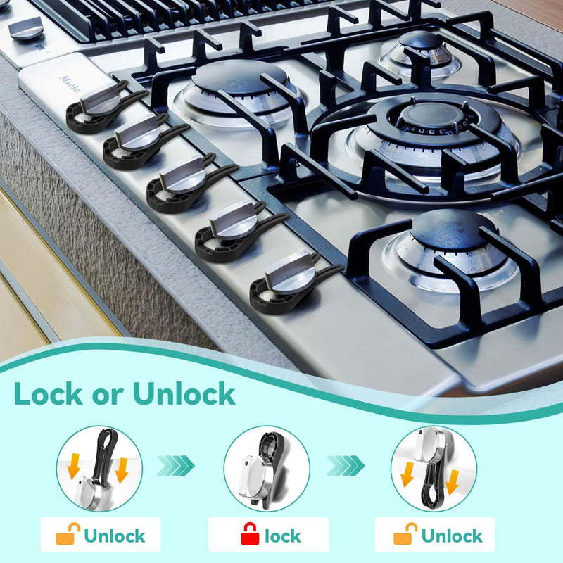 Gas Stove Knob Locks Protecting Kids and Pets; Oven Knob Covers for Child Safety (5 Pack,Black) Black - BeesActive Australia