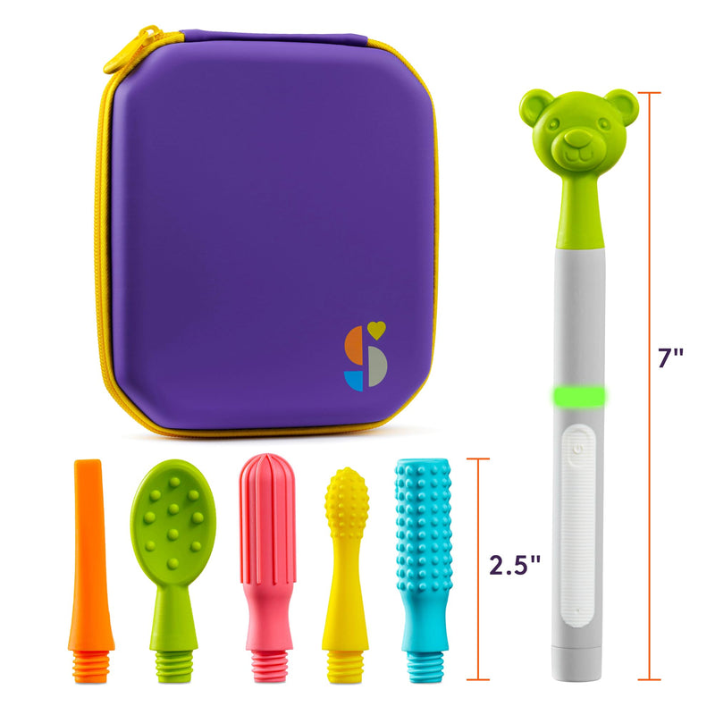 Special Supplies Buzz Buddy Oral Motor Stimulation kit with 6 Soft Textured Interchangeable Heads, Calm Sensory Needs, Support Speech, and Stimulate Self Feeding, Gentle Vibrations (Grey) Grey