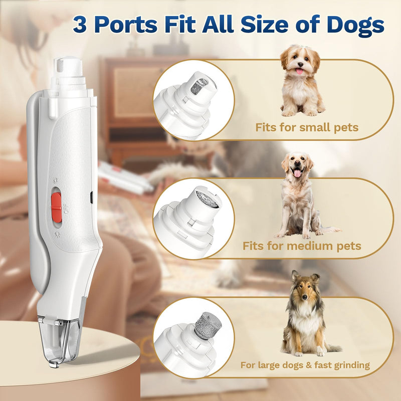 2 in 1 Dog Nail Clippers & Cat Nail Clippers Trimmers for Large Medium Small Dogs Cats Claw Trimmer Quick Sensor and Safety Guard USB Rechargeable Dogs Nail Trimmer with Catcher & 2 LED Lights White