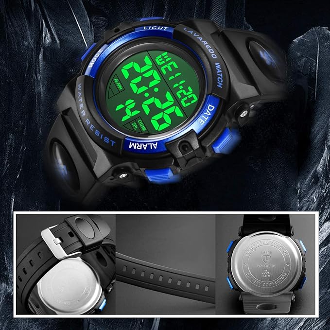 Kids Watch, Digital Watch, Boys Sports Watch, General Outdoor Use, Multifunctional, Waterproof Up To 164.0 ft (50 m), Alert, Date Display, Dual Time, LED, Analog Display, 9.3-Fluorescent Blue -  Australia