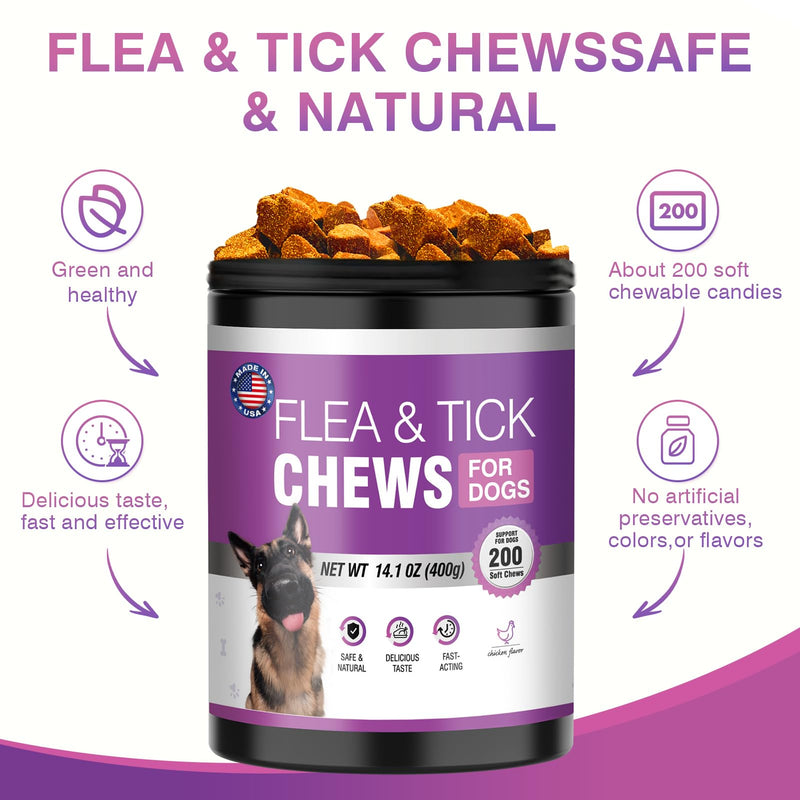 Flea and Tick Prevention Chewable for Dogs Fleas Ticks Treatment Dog Oral Chewables Support Supplement Breeds and Ages Dogs 200 Treatment Chews Natural Soft Chew Chicken - BeesActive Australia