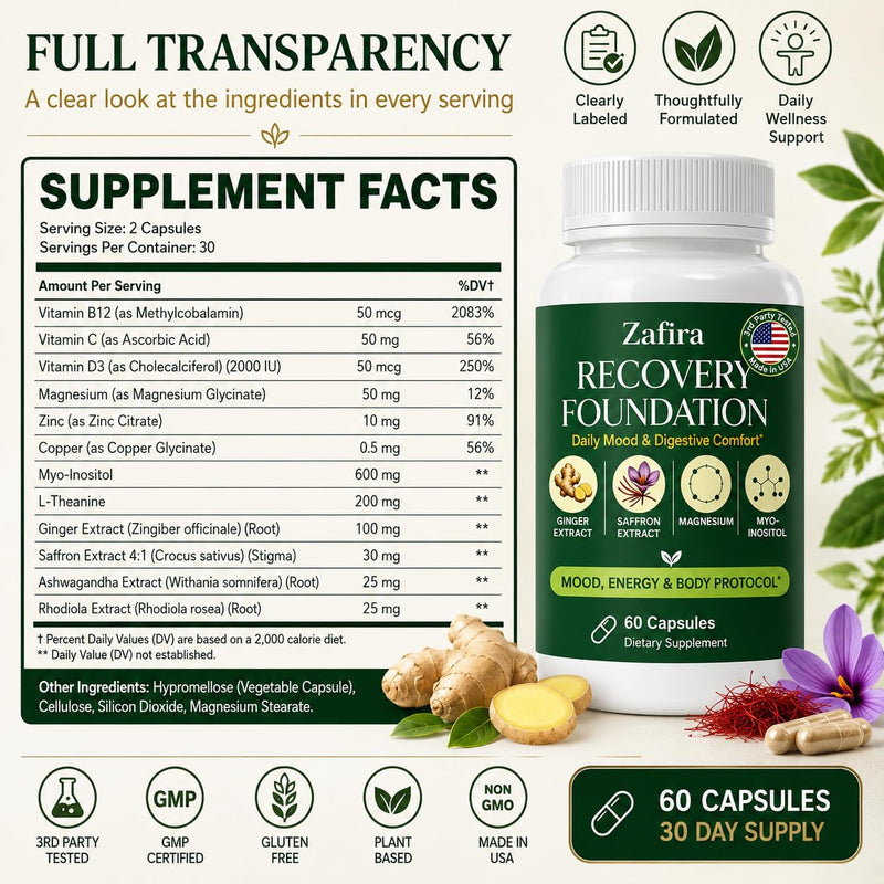 Zafira 𝑅𝑒𝑐𝑜v𝑒𝑟y Foundation 𝐶𝑎p𝑠𝑢l𝑒𝑠,𝑧𝑎𝑓𝑖𝑟𝑎 𝑜𝑟𝑔𝑎𝑛𝑖𝑐𝑠,All-Natural Ingredients, Natural 𝐻e𝑟b𝑎l Formula w𝑖tℎ 𝑆a𝑓f𝑟o𝑛 𝐸x𝑡r𝑎c𝑡