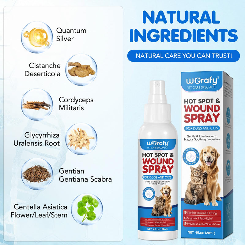 Hot Spot Care Spray for Dogs & Cats-Soothing Itch Relief for Skin Irritation,with Natural Tea Tree Oil & Aloe Vera
