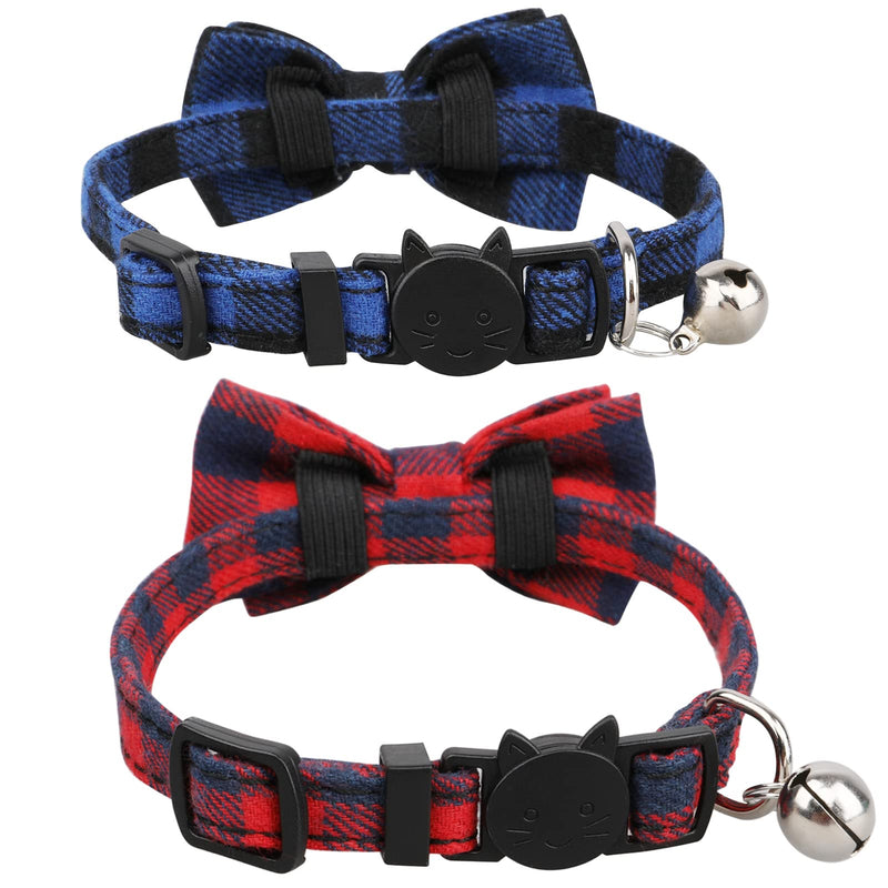 CIUJOY 2pcs cat collar with safety clasp and bell, adjustable from 7.8-10.2 inches, cat collar elastic, cat collars with bow tie for kittens - BeesActive Australia