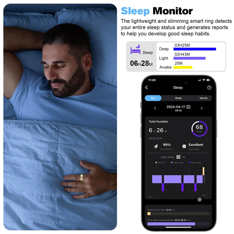 Smart Ring Health Tracker for Men/Women,Fitness Ring Sleep Tracker,Fast Charging for Long-Lasting Use,for Pedometer Exercise,Monitor Sleep, Heart Rate, Stress,Waterproof (Silver,8) 8 Silver - BeesActive Australia