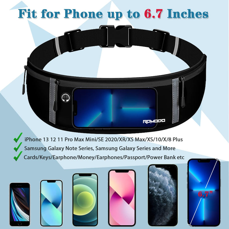 Running Belt Women Men, Fanny Pack Waist Bag, Phone Holder for Running Workout Plus Size Waterproof Adjustable Belt Bag for iPhone 16 15 14 13 12 Pro Max Samsung 2 Pack (Pure Black+Black Green) 09 - 1*Pure Blk + 1*Black&Green
