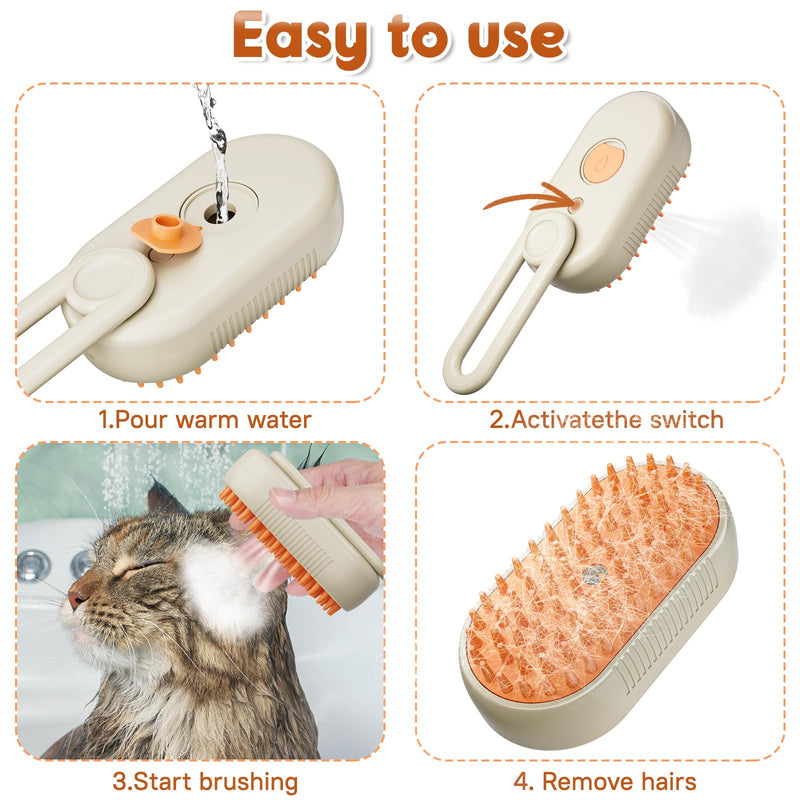 Cat Steam Brush, 3 in 1 Steamy Cat Brush Cleanser,Silicone Massage Grooming Brush for Shedding,Cat Brush to Reduce Static Flying Hair - BeesActive Australia