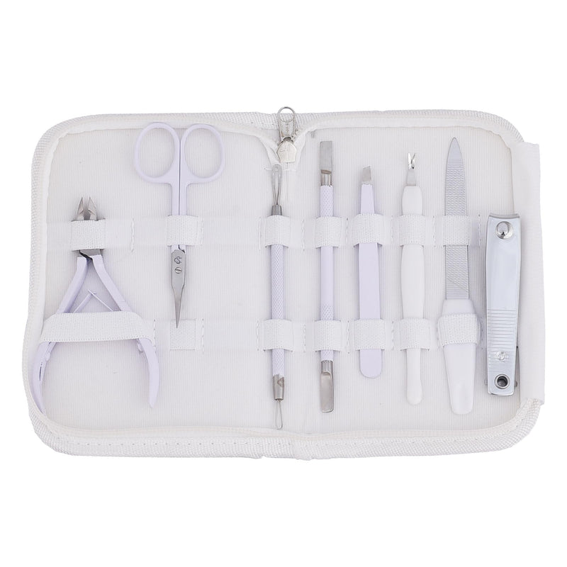 Professional Manicure Pedicure Set Nail Clippers Kit with Cuticle Trimmer Nail File Scissors & Grooming Tools in Portable Leather Travel Case for Men & Women White