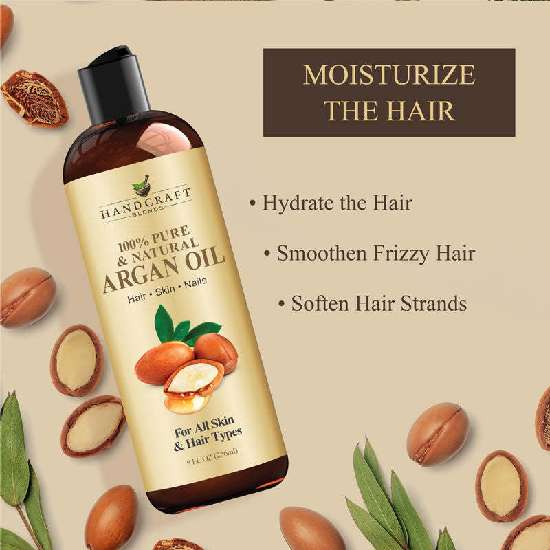 Handcraft Blends Moroccan Argan Oil - 8 Fl Oz - 100% Pure and Natural - Premium Grade Carrier Oil for Skin and Hair - Hair and Body - Massage - Cold-Pressed Argan Oil 8 Fl Oz (Pack of 1) 8 Fl Oz (Pack of 1) - BeesActive Australia