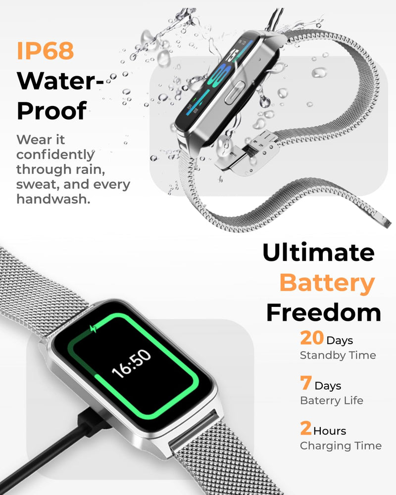 Fitness Tracker Watch for Men Women, Activity Tracker for iPhone and Android with Step Counter, Calorie, Sleep Monitor, 110+ Sports Modes, IP68 Waterproof Smartwatch (Minimalist, Silver, 1.57) Minimalist