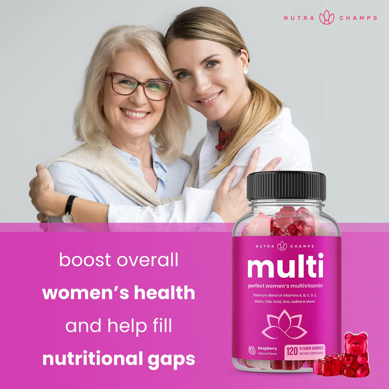 NutraChamps Multivitamin for Women, 240 Count, Vitamins A, B, C, D, E, Biotin, Folic Acid, Womens Gummy Multivitamins, Chewable Daily (Pack of 2) 120 Count (Pack of 2)