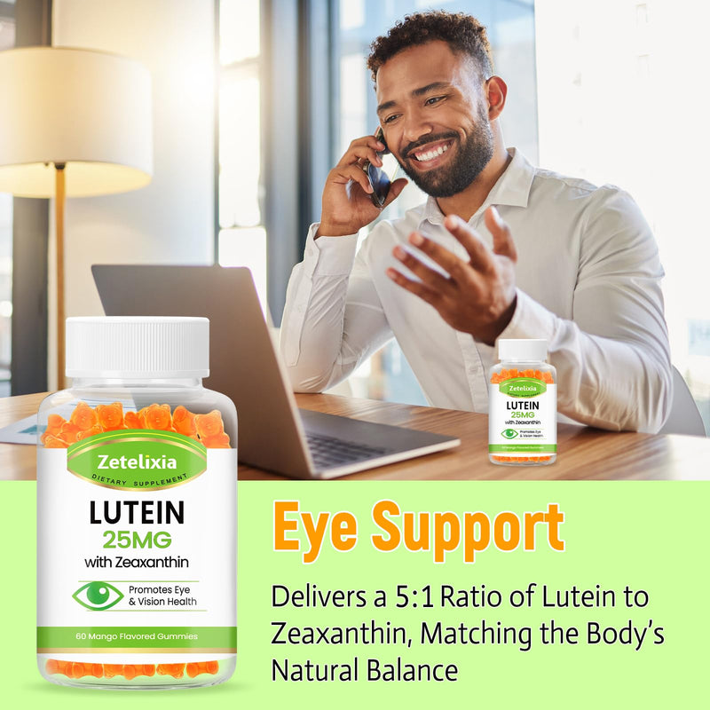 Lutein Gummies 25mg - Eye Vitamins Lutein & Zeaxanthin Eye Health Supplements for Adults,Sugar Free Eye Health Gummies Supplement - Support Vision,Macular,Blue Light Filtering (60 Count) 60 Count (Pack of 1)
