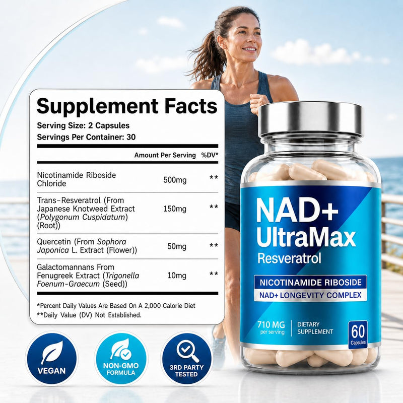 FREQNCY Ultra-NAD Premium 500mg NR, Resveratrol, Quercetin, 4in1